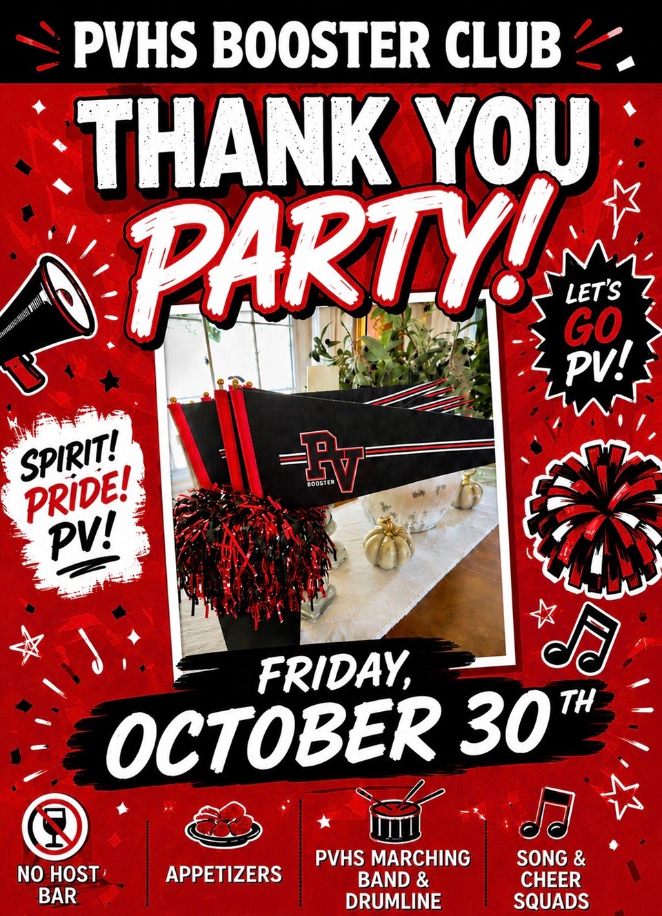 PVHS Booster Club Kick-Off Party. Friday, October 30, 2026